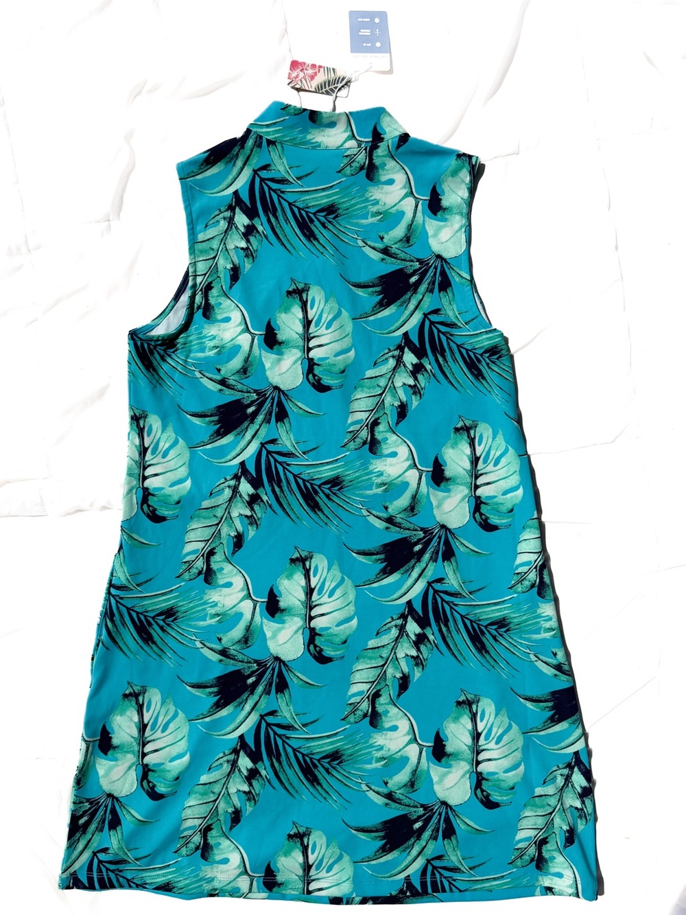 Tommy Bahama NWT Golf Dress New Turquoise Tropical Palm Leaf Sleeveless L Large - Picture 2 of 6
